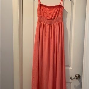 Coral strapless maxi dress